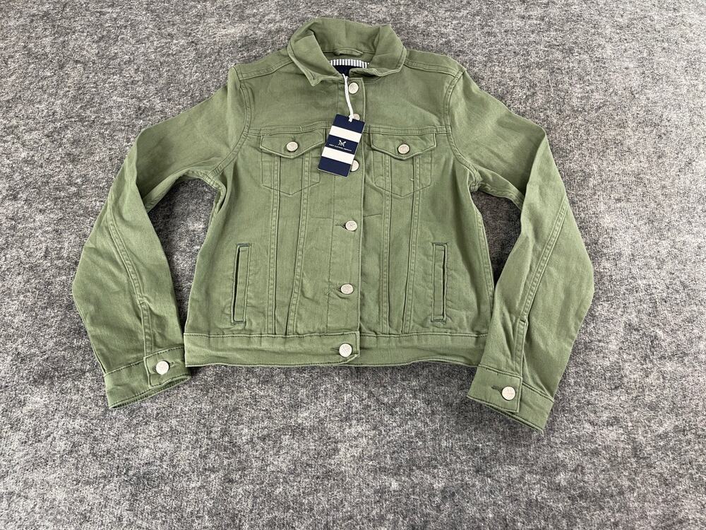 Crew Clothing Denim Jacket Womens 4 Cropped Green Jean Coat N216